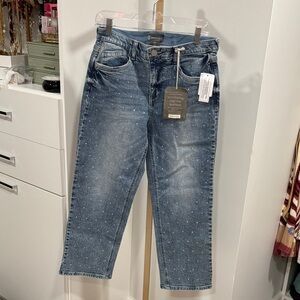 Democracy Women's Blue Straight Leg Jeans with Dot Pattern